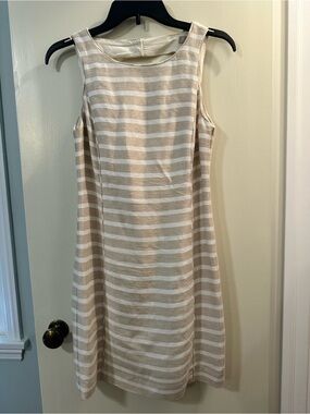 Banana Republic Beige and White Striped Midi Dress